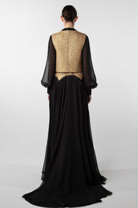 HerTrove-Tweed and Chiffon Ensemble with Embroidered Stones