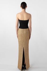 HerTrove-Strapless Draped Chiffon and Tweed Column Dress