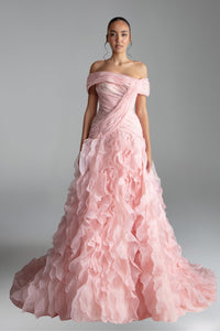 HerTrove-Wrapped Pleated Bodice A-line Dress