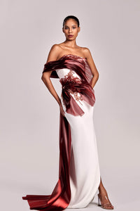 HerTrove-Crepe gown with organza and lace details