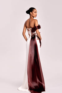 HerTrove-Crepe gown with organza and lace details