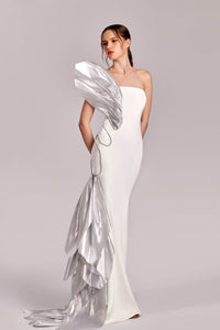 HerTrove-Metallic crepe dress with metallic trims
