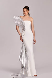 HerTrove-Metallic crepe dress with metallic trims