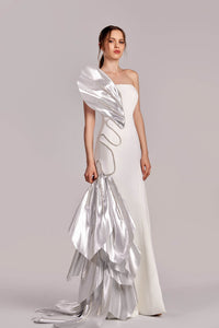 HerTrove-Metallic crepe dress with metallic trims