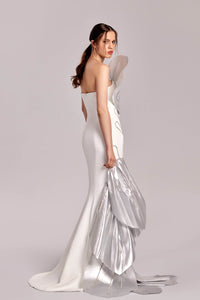 HerTrove-Metallic crepe dress with metallic trims
