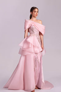 HerTrove-Embroidered dress with organza ruffles