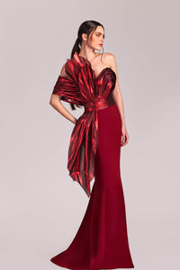 HerTrove-Mermaid crepe dress with organza pleats