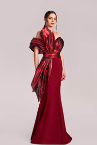 HerTrove-Mermaid crepe dress with organza pleats