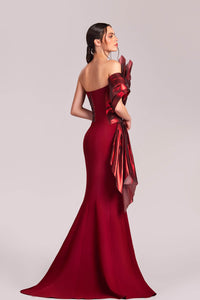 HerTrove-Mermaid crepe dress with organza pleats