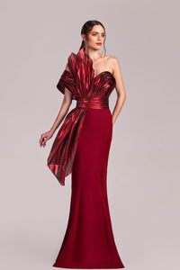 HerTrove-Mermaid crepe dress with organza pleats