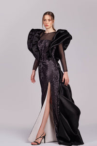 HerTrove-Exagerated shoulders sequined dress