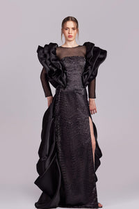 HerTrove-Exagerated shoulders sequined dress