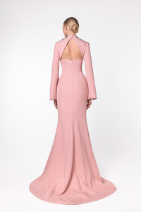 HerTrove-Embellished shoulders mermaid crepe dress