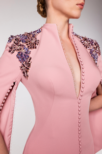 HerTrove-Embellished shoulders mermaid crepe dress