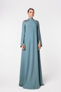 HerTrove-Beaded neckline crepe kaftan