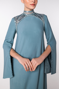 HerTrove-Beaded neckline crepe kaftan