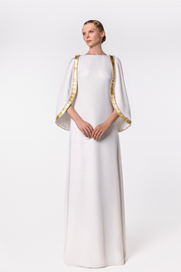 HerTrove-Cape sleeves gold beaded crepe kaftan