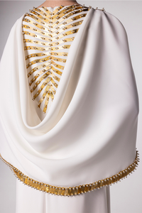 HerTrove-Cape sleeves gold beaded crepe kaftan