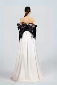 HerTrove-Off Shoulder Dress With Draped Cape Detail