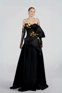 HerTrove-Strapless Dress With Metallic Flowers