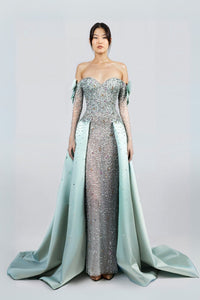 HerTrove-Embroidered Dress With Overskirt