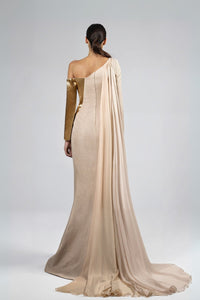 HerTrove-Embroidered Sleeve High Slit Dress
