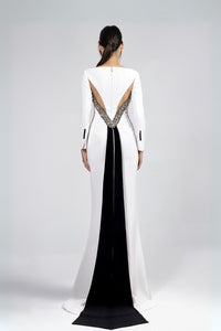 HerTrove-Plunging Neckline Crepe Dress