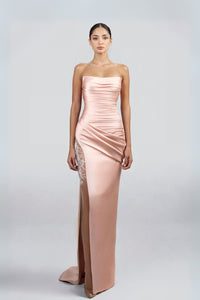 HerTrove-Strapless Dress With Rushed Bodice