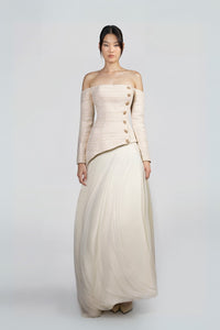 HerTrove-Off Shoulder Dress With Organza Skirt