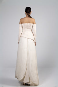 HerTrove-Off Shoulder Dress With Organza Skirt