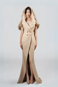 HerTrove-Hooded Beige Dress
