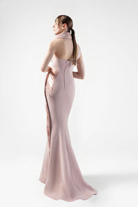 HerTrove-Lace Embellished Halter-Neck Gown