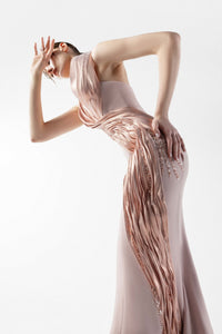 HerTrove-Lace Embellished Halter-Neck Gown