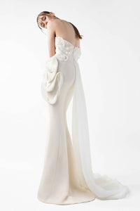 HerTrove-Dress with Lace Embroidery, Pearl Bodice & Organza Detail