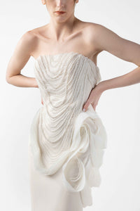 HerTrove-Dress with Lace Embroidery, Pearl Bodice & Organza Detail