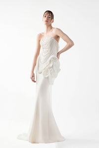 HerTrove-Dress with Lace Embroidery, Pearl Bodice & Organza Detail