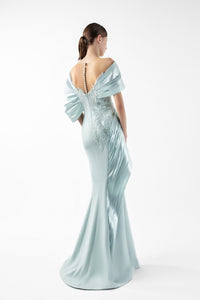 HerTrove-Dress with Metallic Shoulders & Lace Illusion Bodice