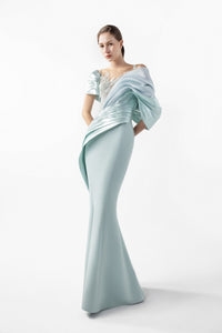 HerTrove-Dress with Metallic Shoulders & Lace Illusion Bodice