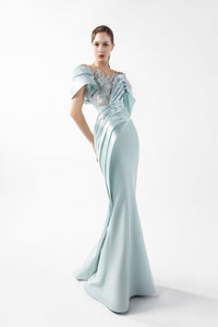 HerTrove-Dress with Metallic Shoulders & Lace Illusion Bodice