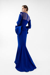 HerTrove-Embroidered Mermaid Gown with Peplum Detail