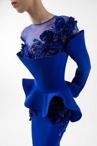HerTrove-Embroidered Mermaid Gown with Peplum Detail