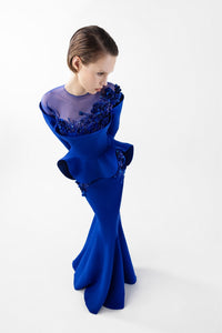 HerTrove-Embroidered Mermaid Gown with Peplum Detail