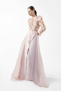HerTrove-Floral Illusion Gown with Fluid Envelope Skirt