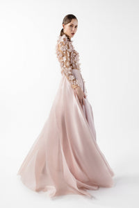 HerTrove-Floral Illusion Gown with Fluid Envelope Skirt