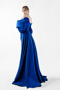 HerTrove-Crepe Gown with Floral Embroidery & Taffeta Overskirt