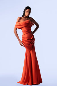 HerTrove-Crepe and mikado off shoulder dress