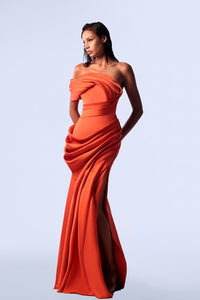 HerTrove-Crepe and mikado off shoulder dress