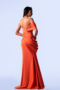 HerTrove-Crepe and mikado off shoulder dress