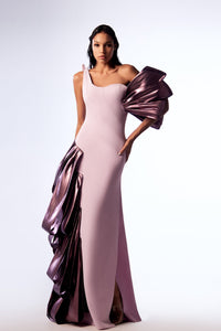 HerTrove-Cascading metallic crepe dress