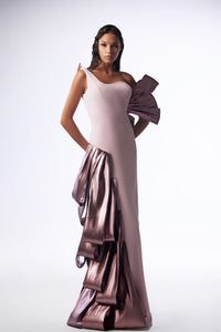 HerTrove-Cascading metallic crepe dress